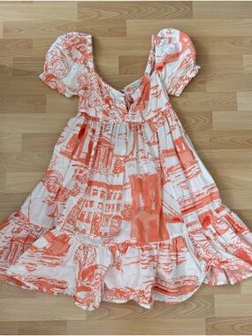 Urban Outfitters White and Orange Printed Dress